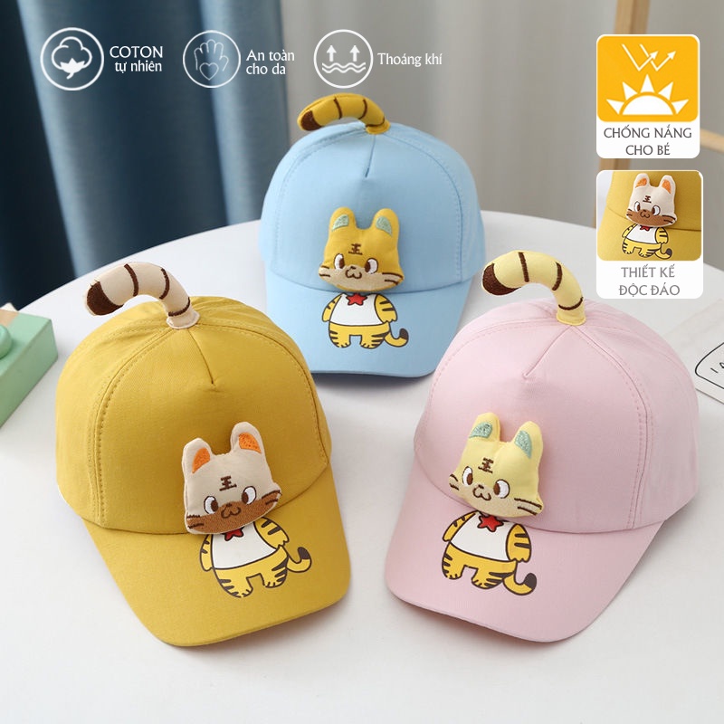 Nón mũ trẻ em Poco Home 3-6 tuổi hoạt hình Hổ dễ thương, chất liệu cao cấp mềm êm, khoá dán tiện lợi phong cách Hàn Quốc