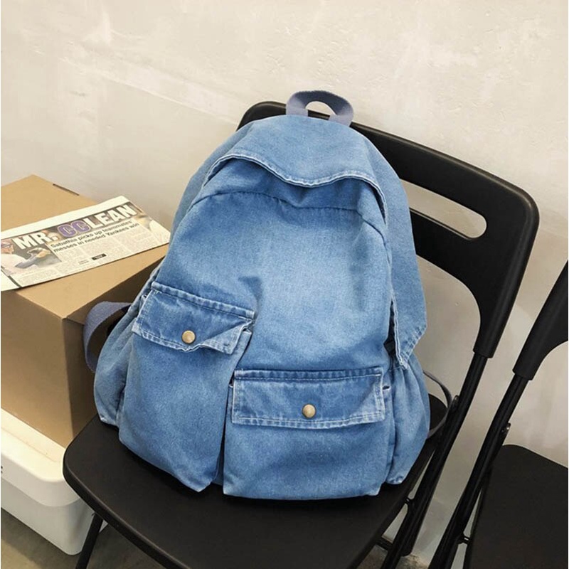 Ba Lô Denim Màu Trơn Phong Cách Hàn Quốc Cá Tính ZY015