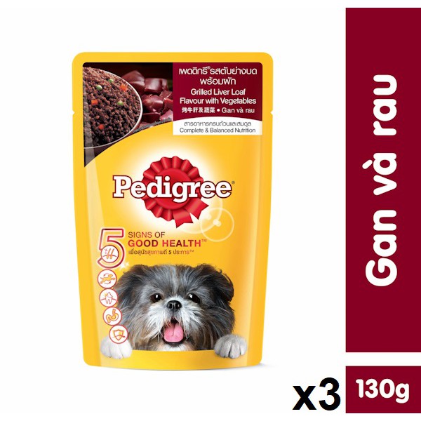 Bộ 3 túi thức ăn cho chó lớn dạng sốt Pedigree vị gan và rau 130g