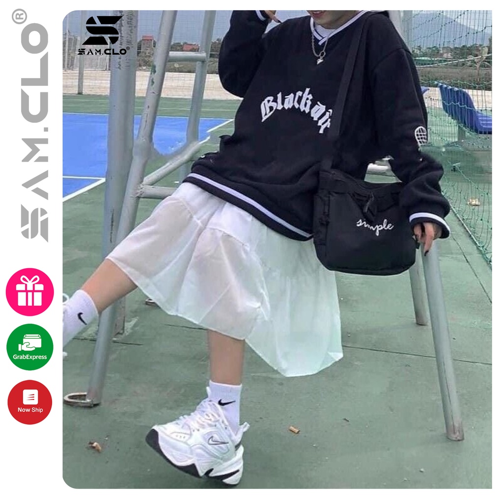 Áo sweater SAM CLO nữ nỉ tay dài ulzzang thu đông freesize dáng unisex in chữ BLACK AIR