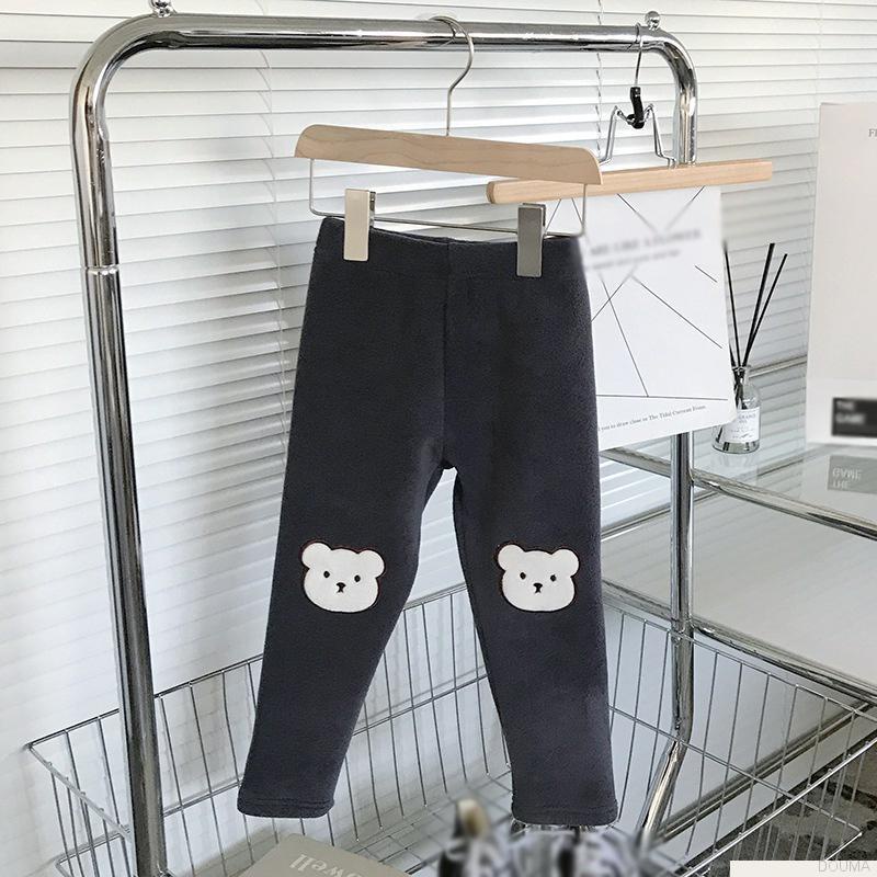 Quần legging lông cừu dày giữ ấm mùa đông in hình gấu hoạt hình dễ thương cho bé gái