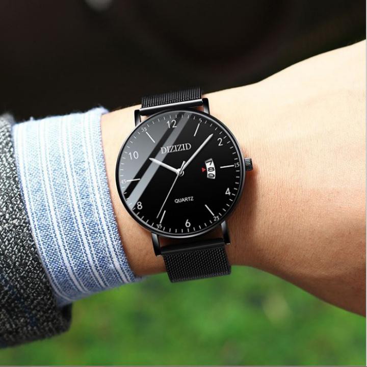 TẶNG VÒNG TỲ HƯU MAY MẮN-Đồng hồ nam DIZIZID kim xanh chống nước mặt siêu mỏng dây thép lụa cao cấp thiết kế đẹp | BigBuy360 - bigbuy360.vn