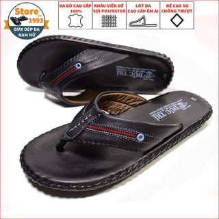 Dép xỏ ngon nam, dép quai kẹp da bò khâu viền đế bọc da cao cấp 65KK1