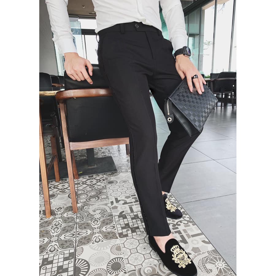 Quần Âu Đen Chất Vintage Co Giãn 4 Chiều Vải Ít Bám Bụi Không Phai Màu Ít Nhăn Giữ Dáng Không Bai