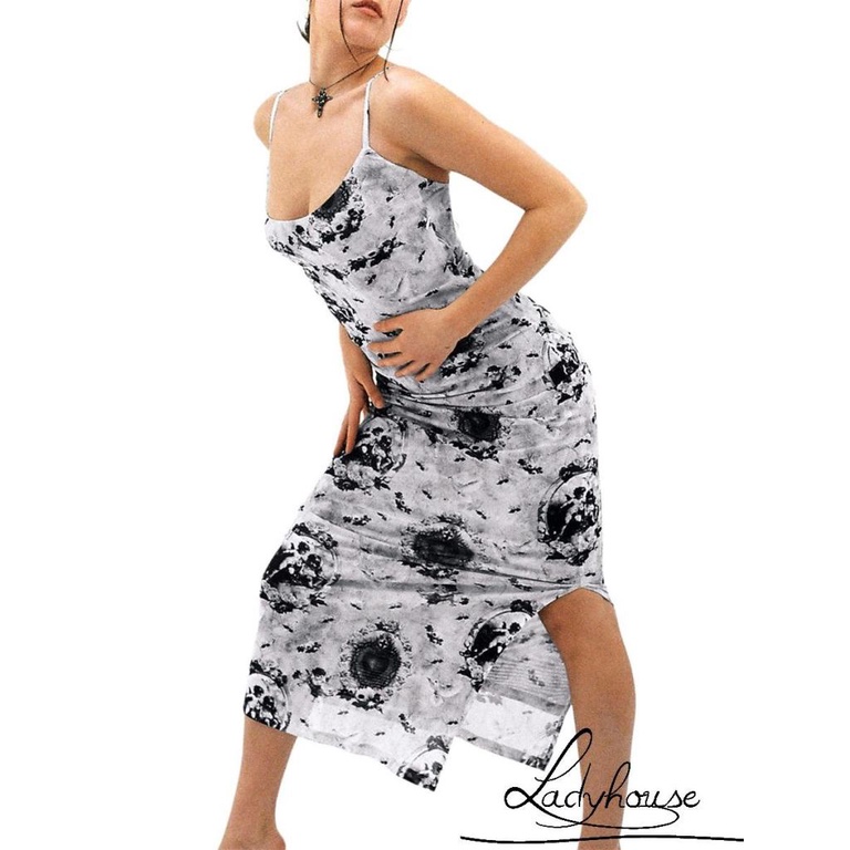 Đầm Hai Dây Ôm Dáng Xẻ Tà In Họa Tiết Thiên Thần Dành Cho Nữ Đi Tiệc Bãi Biển