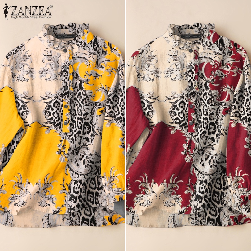 Zanzea Áo Kiểu Tay Dài Cổ Tròn Cài Nút Phong Cách Vintage Dành Cho Nữ