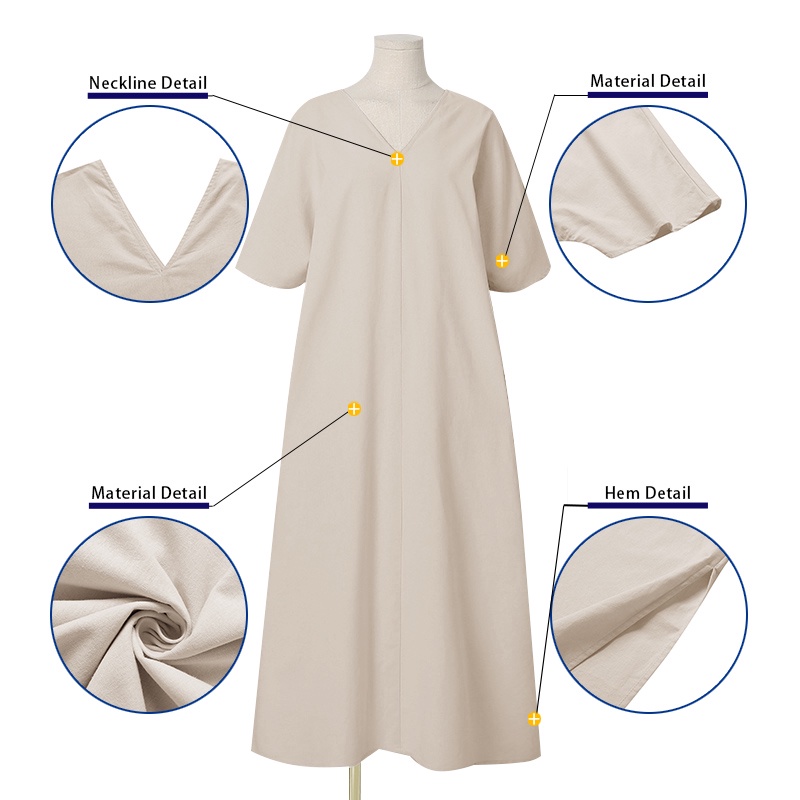 Đầm maxi ZANZEA màu trơn cổ V tay lỡ xẻ tà thời trang cho nữ