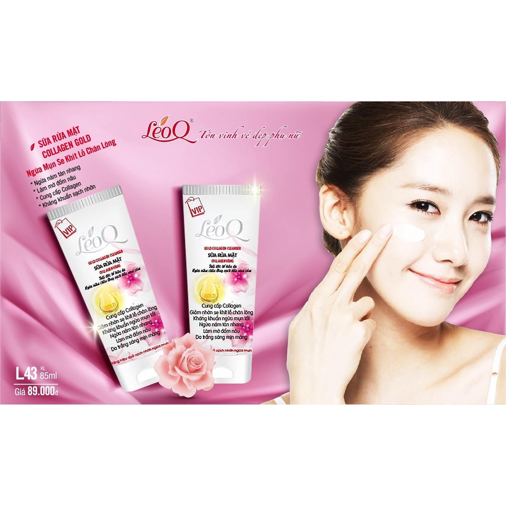 Sữa rửa mặt trắng sáng da mờ nám cấp dưỡng ẩm LeoQ collagen vàng 85ml