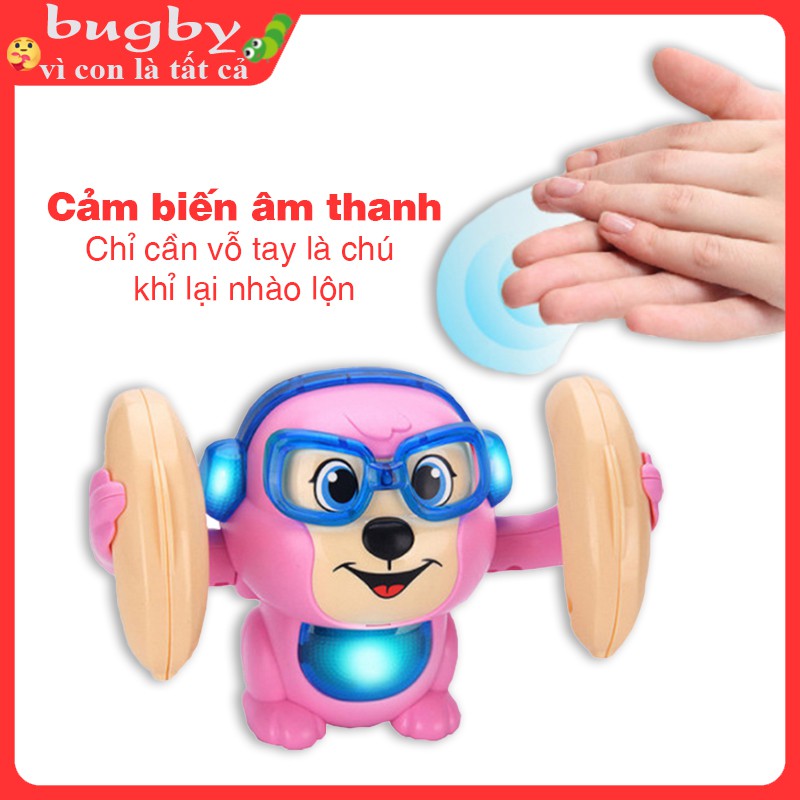 Khỉ nhào lộn phát nhạc và đèn nhấp nháy vui tươi cho bé sử dụng cảm biến âm thanh và cảm biến chạm để đánh thức chú khỉ