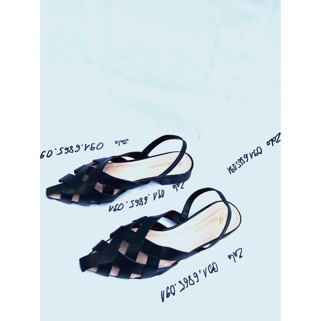 sandal nữ đan dây mũi nhọn thoáng khí êm chân gót 2cm-dép nữ đan dây có quai hậu mũi nhọn(sandal rọ nhọn)