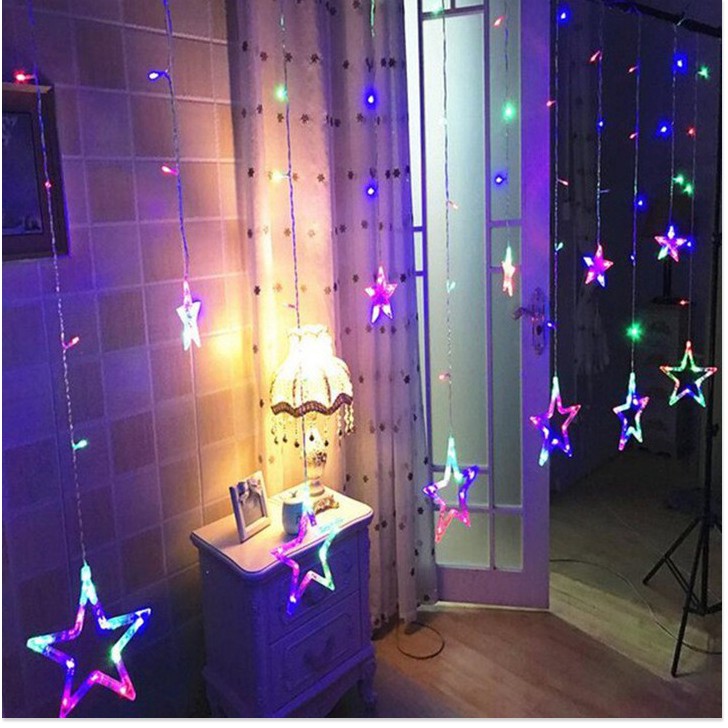 Dây đèn led nháy rèm trăng sao trang trí ngoài trời