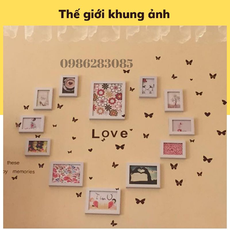 Bộ khung ảnh 11 khung, kèm đồng hồ và decal dán tường ( 4 khung 13x18 + 7 khung 9x13)