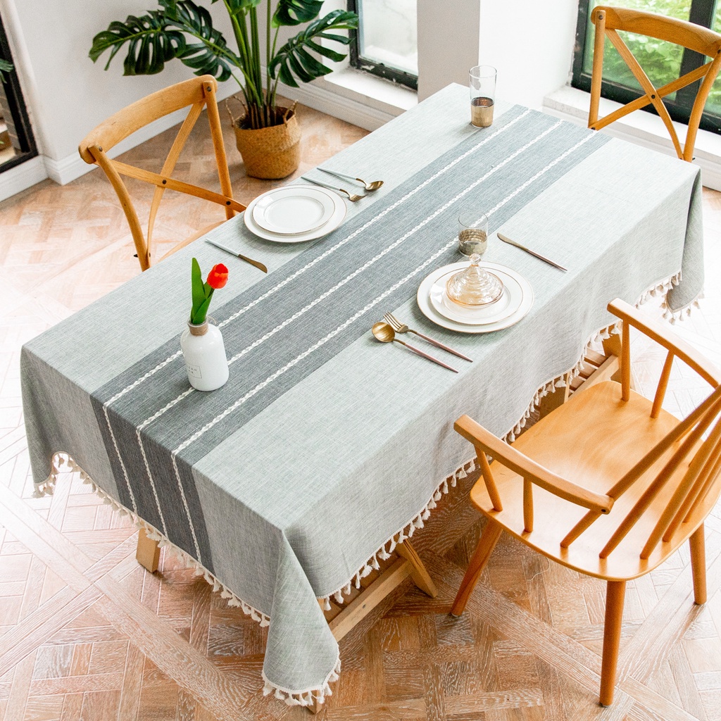 Khăn Trải Bàn Chất Liệu Cotton Họa Tiết Kẻ Sọc Đơn Giản Hiện Đại Chống Bụi🇲🇾 Alas Meja Kain Bộ Đồ Tập Hợp Cho Các Bữa Tiệc Cắm Trại