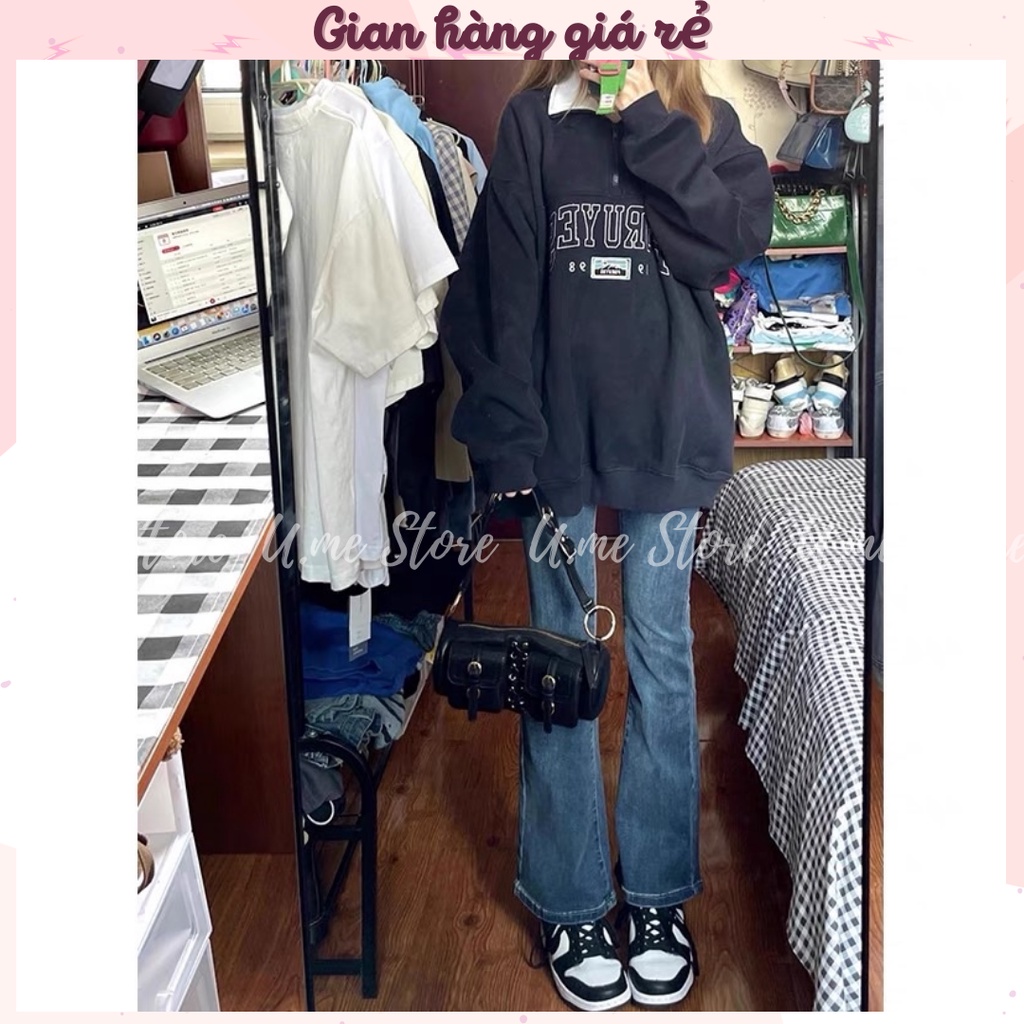 Áo Nỉ Zip FORUYFS cổ trụ xanh dương Sweater cao cổ dài tay bồng, thun hoodie form rộng cá tính | BigBuy360 - bigbuy360.vn