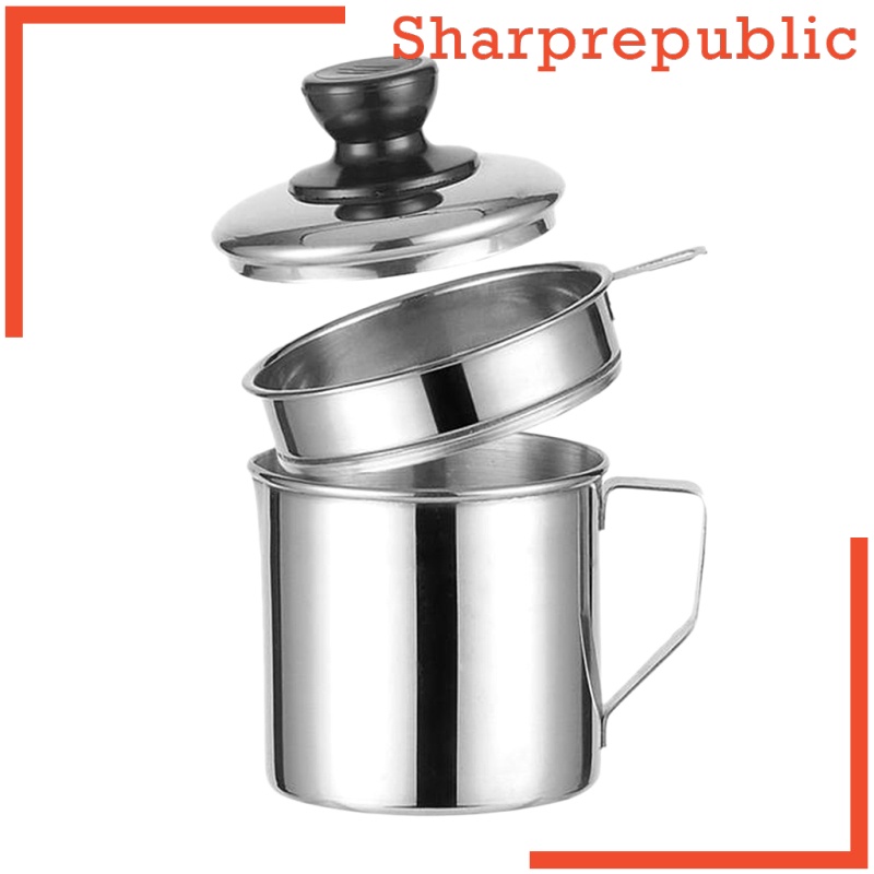 [SHARPREPUBLIC]Stainless Steel Cooking Oil Storage Can Strainer Bacon Grease Containers 4\'\'