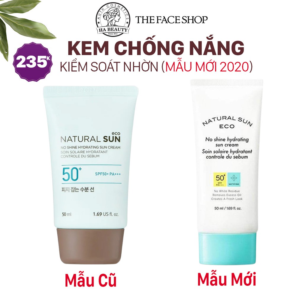 Kem chống nắng dưỡng ẩm cho da dầu hỗn hợp The Face Shop Natural Sun Eco No Shine Hydrating Sun Cream SPF50+PA+++ 50ml