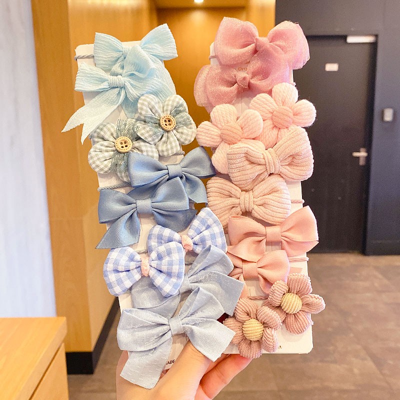 Set 10 Dây Buộc Tóc Co Giãn Đính Nơ Bướm Xinh Xắn Dành Cho Bé Gái dây cột tóc cho bé