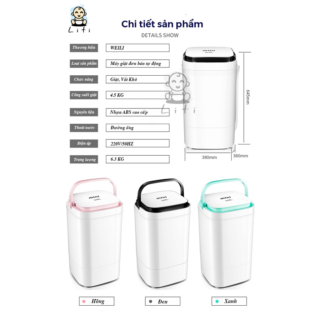 Máy giặt mini bán tự động- chính hãng WEILI (có chế độ vắt)