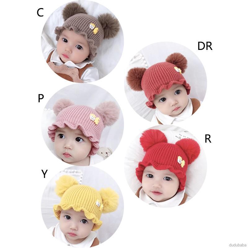 Nón trùm đầu phối quả bóng lông dễ thương cho bé