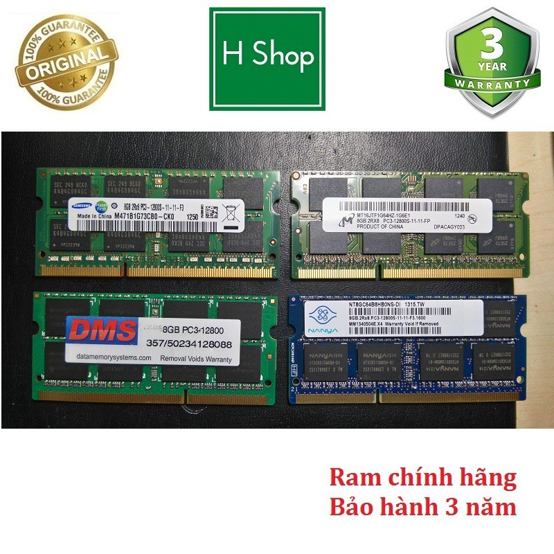 Ram Laptop 8GB DDR3 (PC3) hoặc DDR3L (PC3L) bus 1600 và các loại khác, hàng chính hãng bảo hành 3 năm