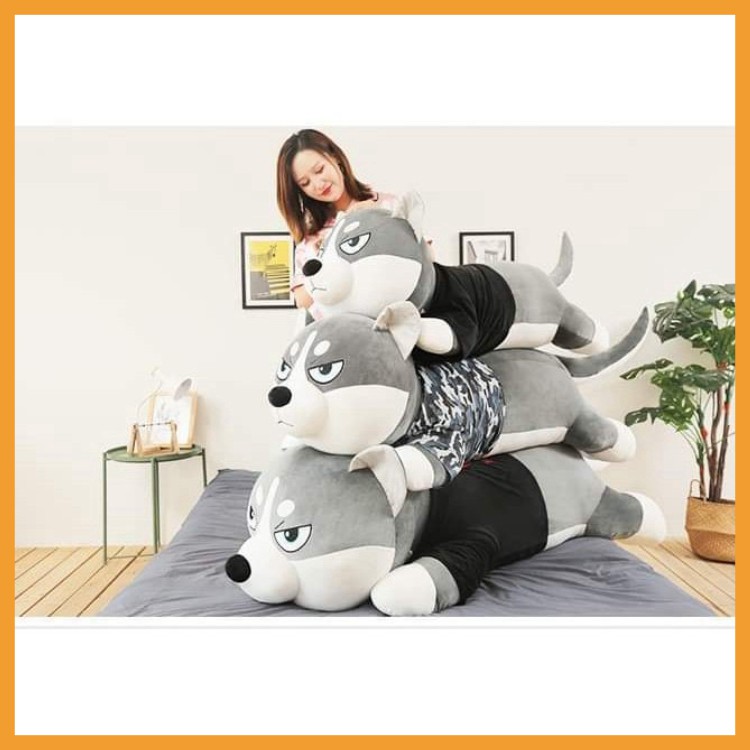 Gấu bông chó husky siêu to khổng lồ, thú nhồi bông ôm ngủ cho người lớn cao cấp mềm mịn