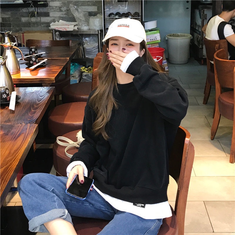 Áo sweater dáng rộng IELGY tay dài cổ tròn phong cách Hàn Quốc thời trang cho nữ