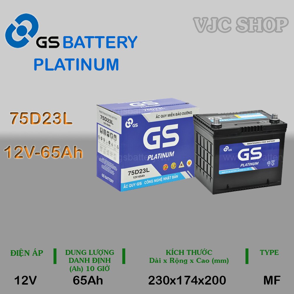 Bình ắc quy xe ô tô GS Platinum 12V-65Ah 75D23L cho Mitsubishi Outlander