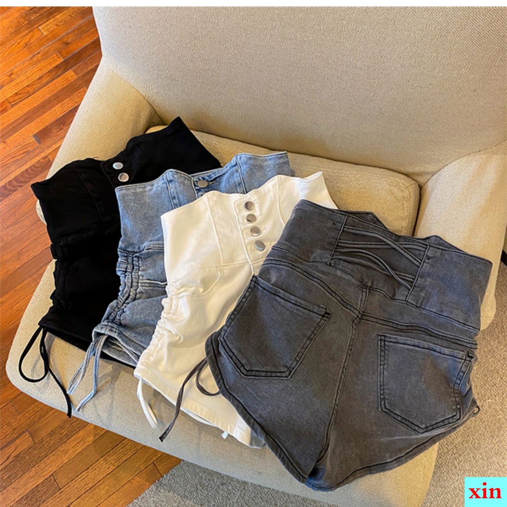 Quần Yếm Denim Ngắn Ống Rộng Lưng Cao Co Giãn Thời Trang Mùa Hè Hàng Mới Dành Cho Bạn Nữ 2022