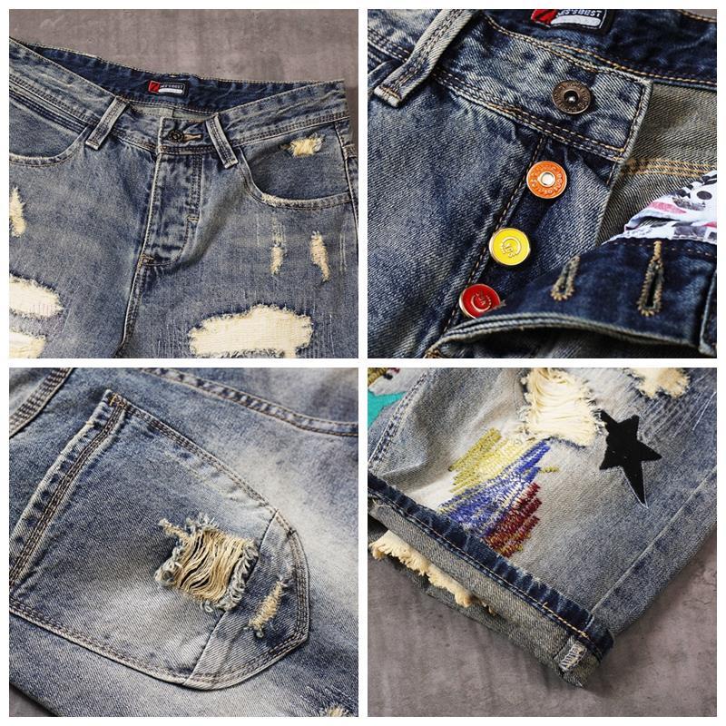 Quần jeans lửng thêu hoa văn sành điệu dành cho nam