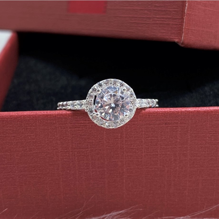 Nhẫn nữ bạc ta đính đá tròn li to, kiểu dáng sang trọng quý phái - Trang sức bạc Evasilver