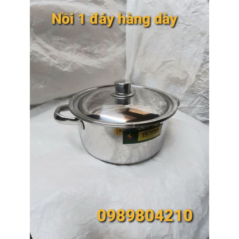 Nồi inox đun bếp từ size 24,nồi 1 đáy 3 đáy nắp kính nắp inox,Nồi inox bếp từ size 24 Vietcook.CAM KẾT CHÍNH HÃNG