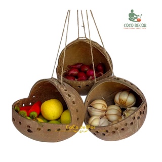 Giỏ treo gáo dừa đựng hành tỏi, vật dụng _Bộ 3 cái_ |Cocodecor