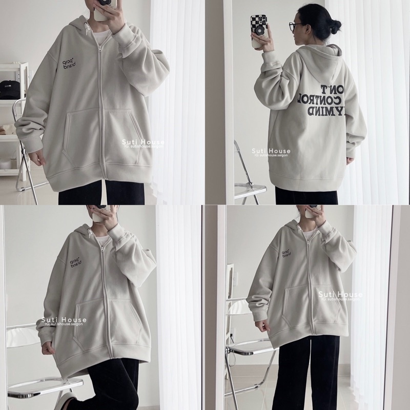 Áo Hoodie Zip DONT Unisex Màu Tan Ghi Form Rộng - Suti House