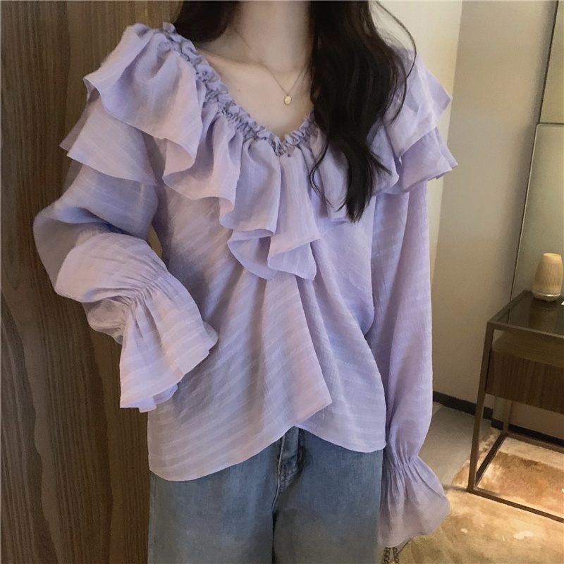 Áo Sơ Mi Dài Tay Cổ Chữ V Rộng Rãi 53968