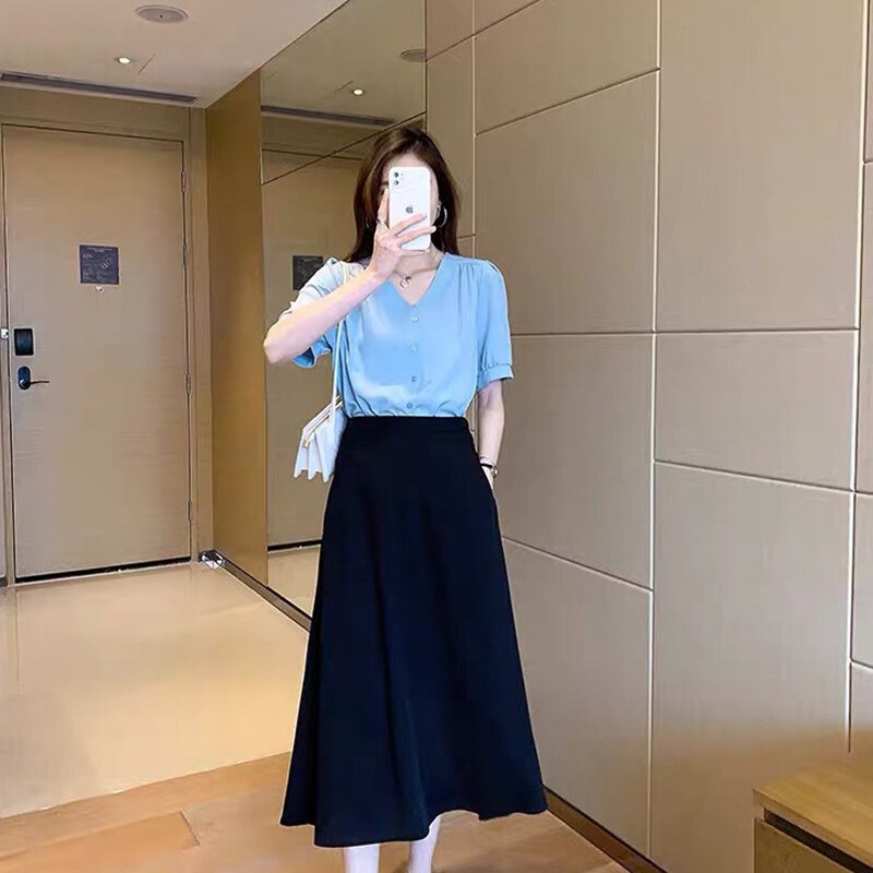 IELGY Áo Sơ Mi Tay Ngắn Cổ Chữ V Dáng Rộng Phong Cách Hàn Quốc Thời Trang Mùa Hè Mới Cho Nữ