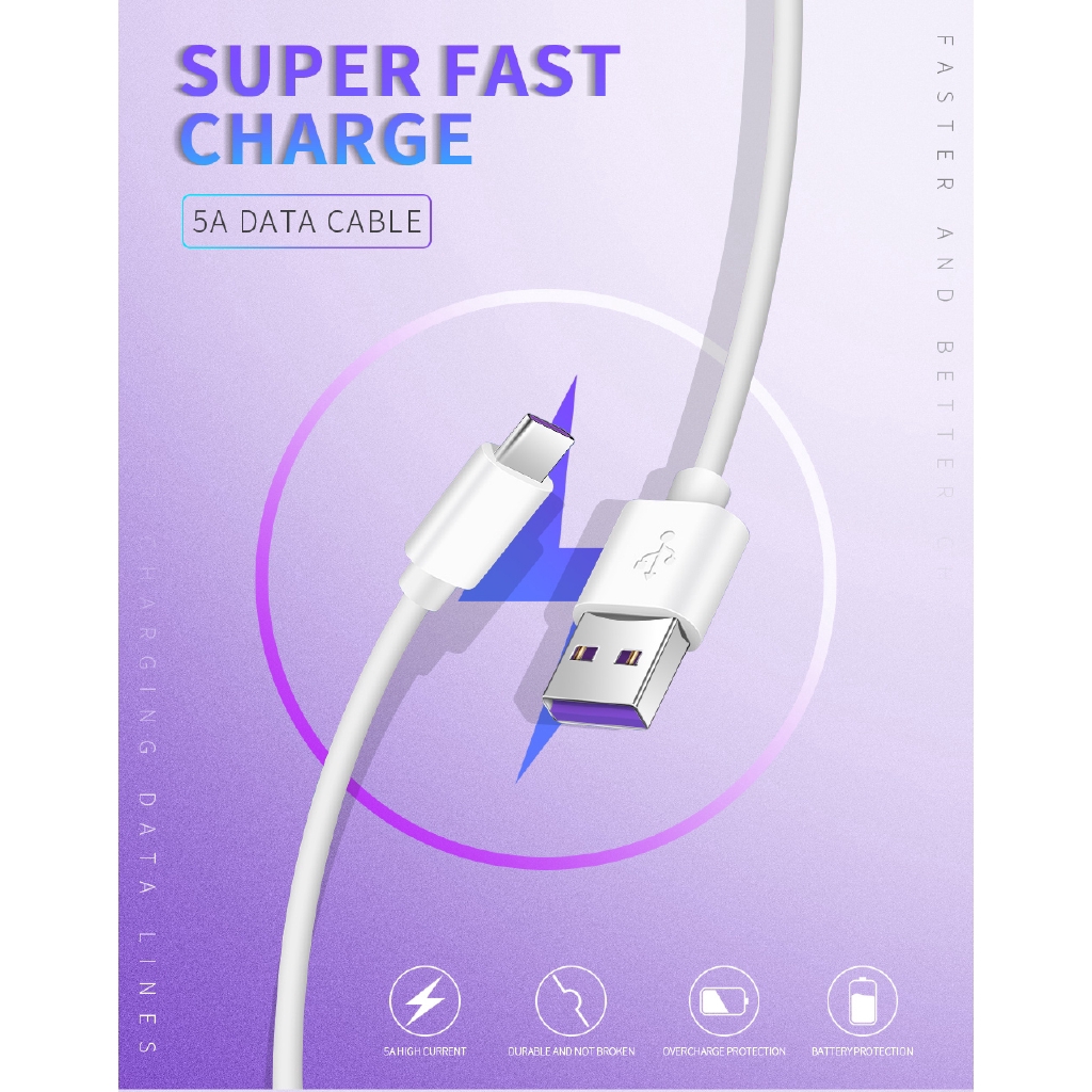 Dây Cáp Sạc Nhanh Truyền Dữ Liệu Usb 5a Type-C 1m Cho Điện Thoại