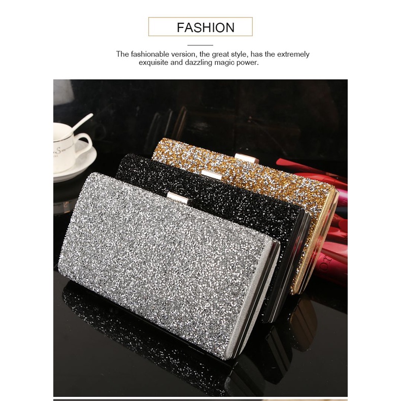 Túi xách đính kim sa lấp lánh màu đen/ vàng/ bạc dành cho nữ