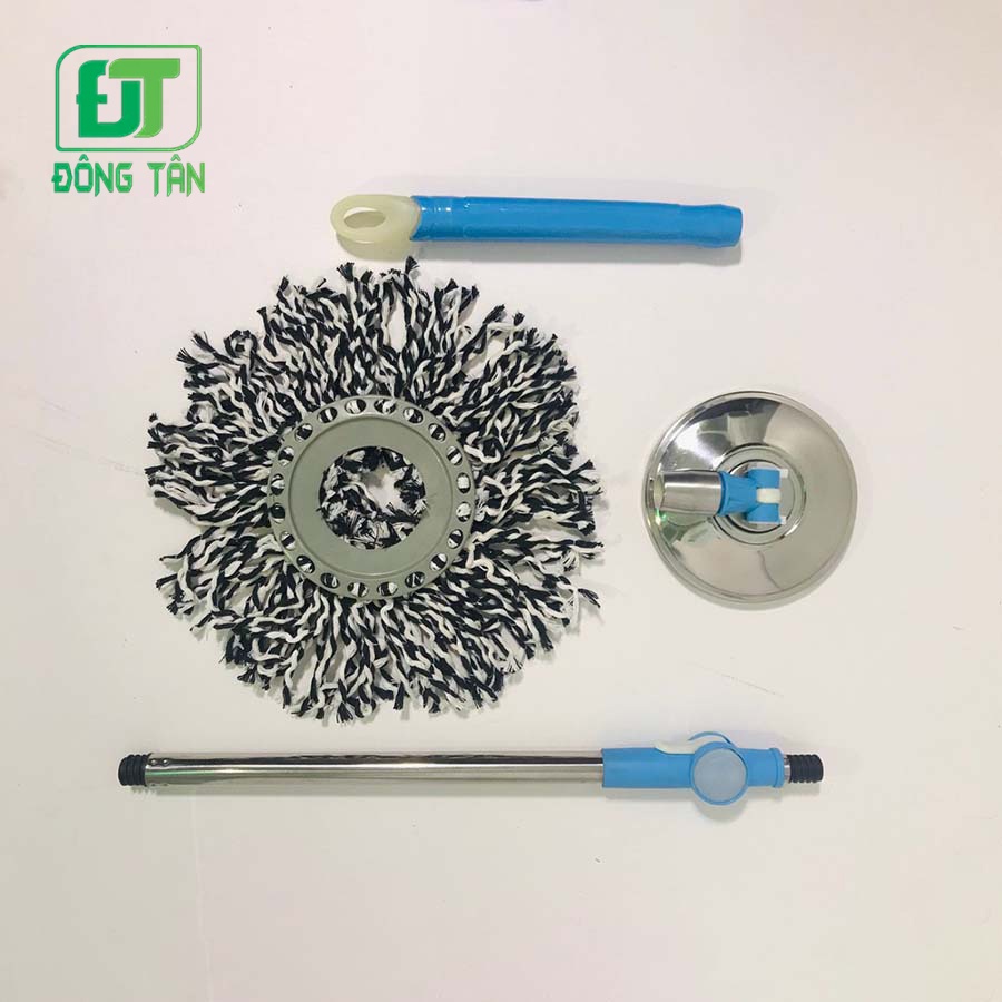 Cây Lau Nhà, Chổi Lau Nhà 360 Độ ĐÔNG TÂN Mâm Inox Gắn Bông Bằng Sợi Cotton 100%