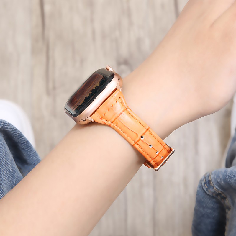 Dây Đeo Tay Bằng Da Cá Sấu 8 Màu Thời Trang Cho Đồng Hồ Thông Minh Apple Watch Series 6 5 3 4 2 Se Iwatch 38mm 40mm 42mm 44mm T500