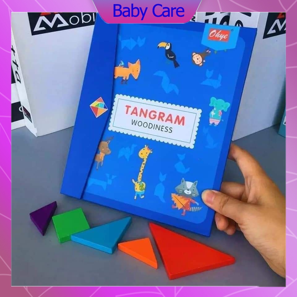 Đồ Chơi Cho Bé Xếp Hình Gỗ Tangram Nam Châm Có Kèm Sách, Đồ Chơi Thông Minh Cho Bé Tư Duy Phát Triển Trí Tuệ