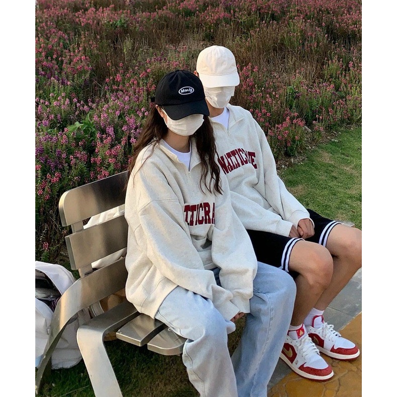 Áo Polo Dài Tay Cổ Bẻ Nam Nữ Chữ San Dáng Rộng Tay Bồng Chất Nỉ Lì Unisex