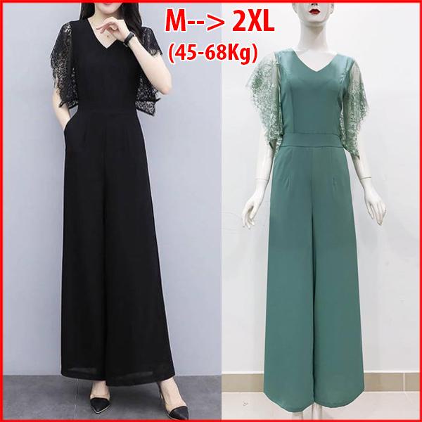 SHOPPRO - THỜI TRANG CÔNG SỞ - BỘ JUMPSUIT CÔNG SỞ KIỂU JUMPSUIT ỐNG RỘNG DÀI TAY REN PHỐI CỔ TIM 3262