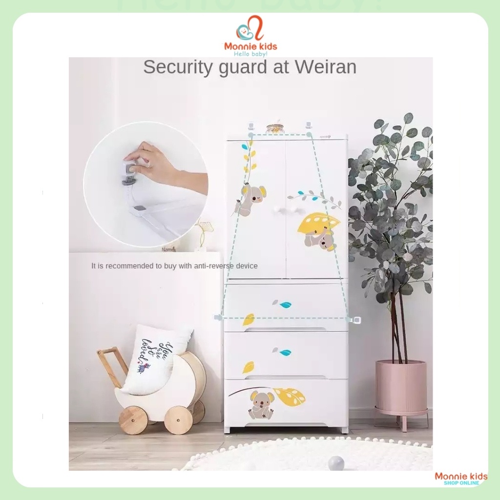 Tủ nhựa đựng quần áo cho bé 4 tầng đa năng, tủ đựng đồ dùng trẻ em có bánh xe - Monnie Kids