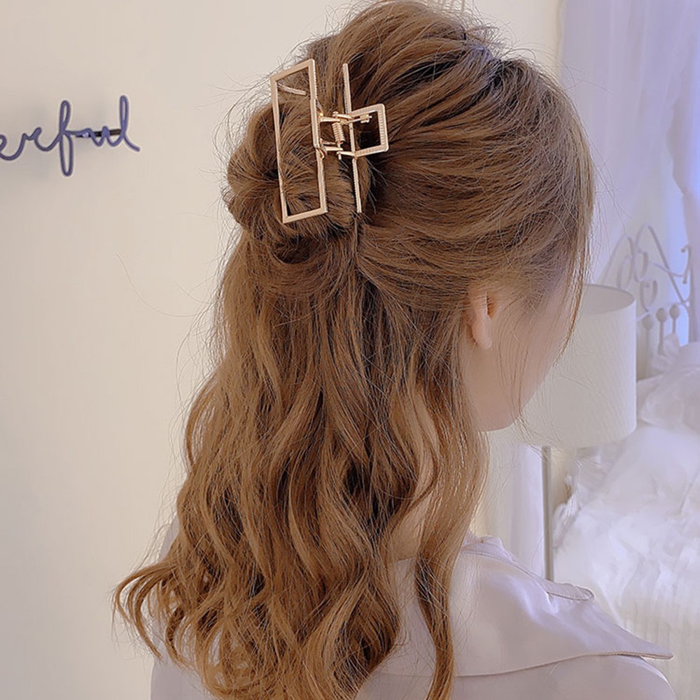 Kẹp Tóc Kim Loại Mạ Vàng Kiểu Dáng Hình Học Phong Cách Vintage Thời Trang