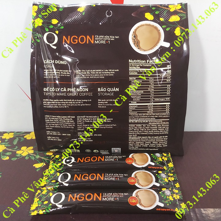 03 bịch cà phê sữa Ngon Trần Quang 480g (24 gói dài * 20g) Mẫu xuân 2022