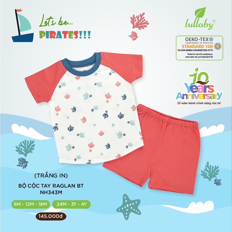 Bộ cộc tay Raglan bé trai Lullaby NH343M