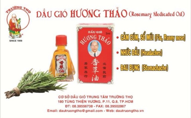 Dầu gió Hương Thảo Trường Thọ 3ml - 5ml : Thông mũi , giảm đau đầu , giảm đau bụng và hổ trợ điều trị chứng viêm xoang