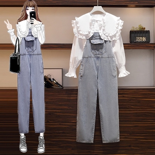 🌸Hàng Order(Có Sẵn 2XL,3XL)🌸 Sét Váy Bigsize Áo Sơ Mi Cổ Bèo Kết Hợp Với Quần Yếm Trẻ Trung Năng Động🌸Hàng Quảng Châu
