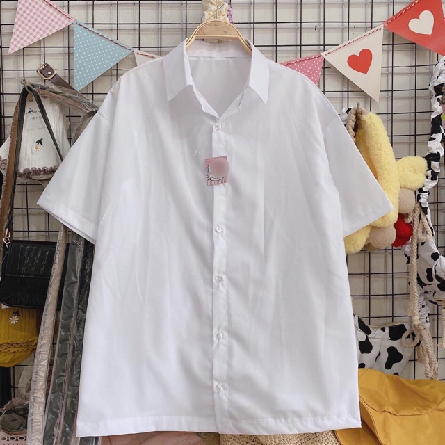 Áo sơmi trắng Oversize trơn tà ngang rộng, túi form vừa tay ngắn (ảnh thật) | BigBuy360 - bigbuy360.vn