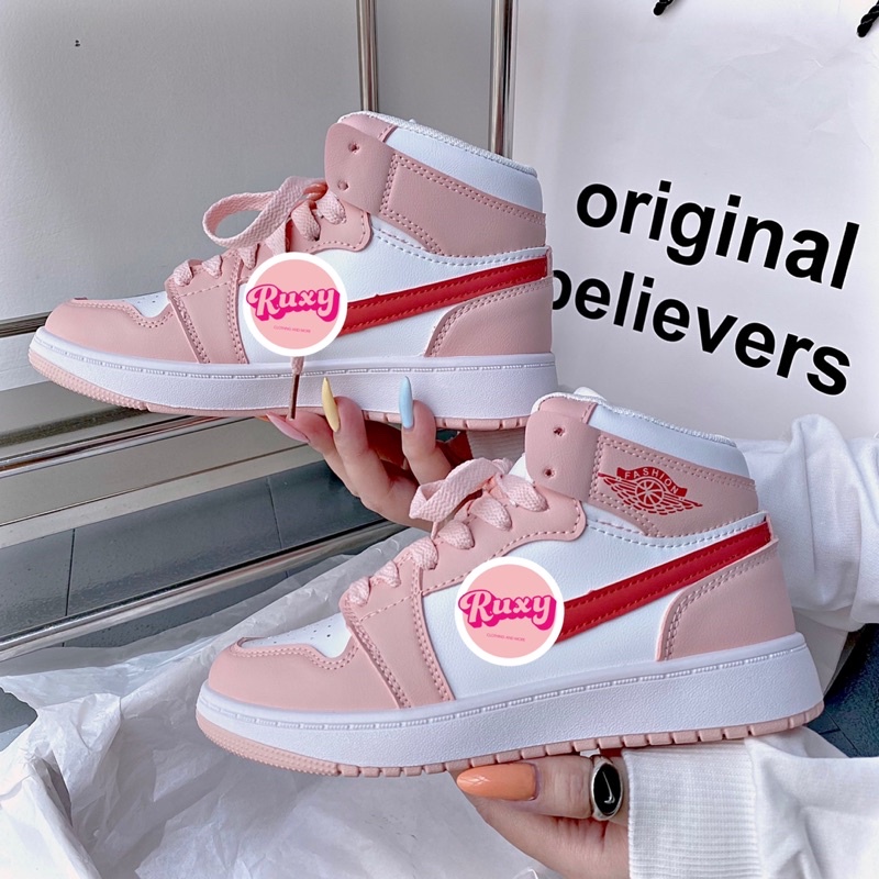 Giày Sneaker Thể Thao Nữ Cao Cấp Air Jordan 1 High Đỏ Hồng Cao Cổ Full Bill Tặng Box Bảo Vệ